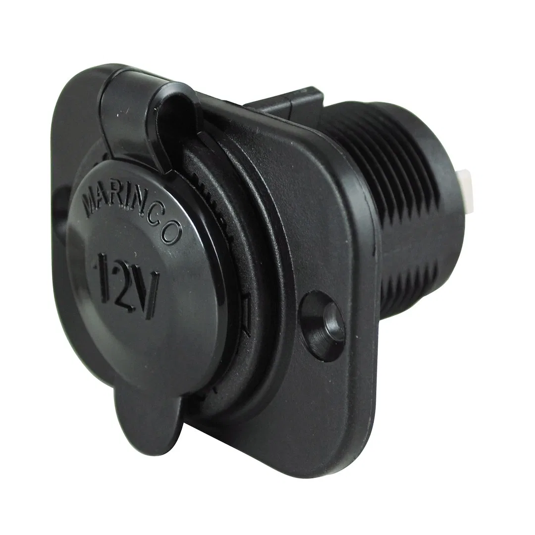 12VRCRV – MARINCO Receptacle, Outdoor And Marine Use 12 Volt DC Power Single Receptacle Black With Watertight Sealing...